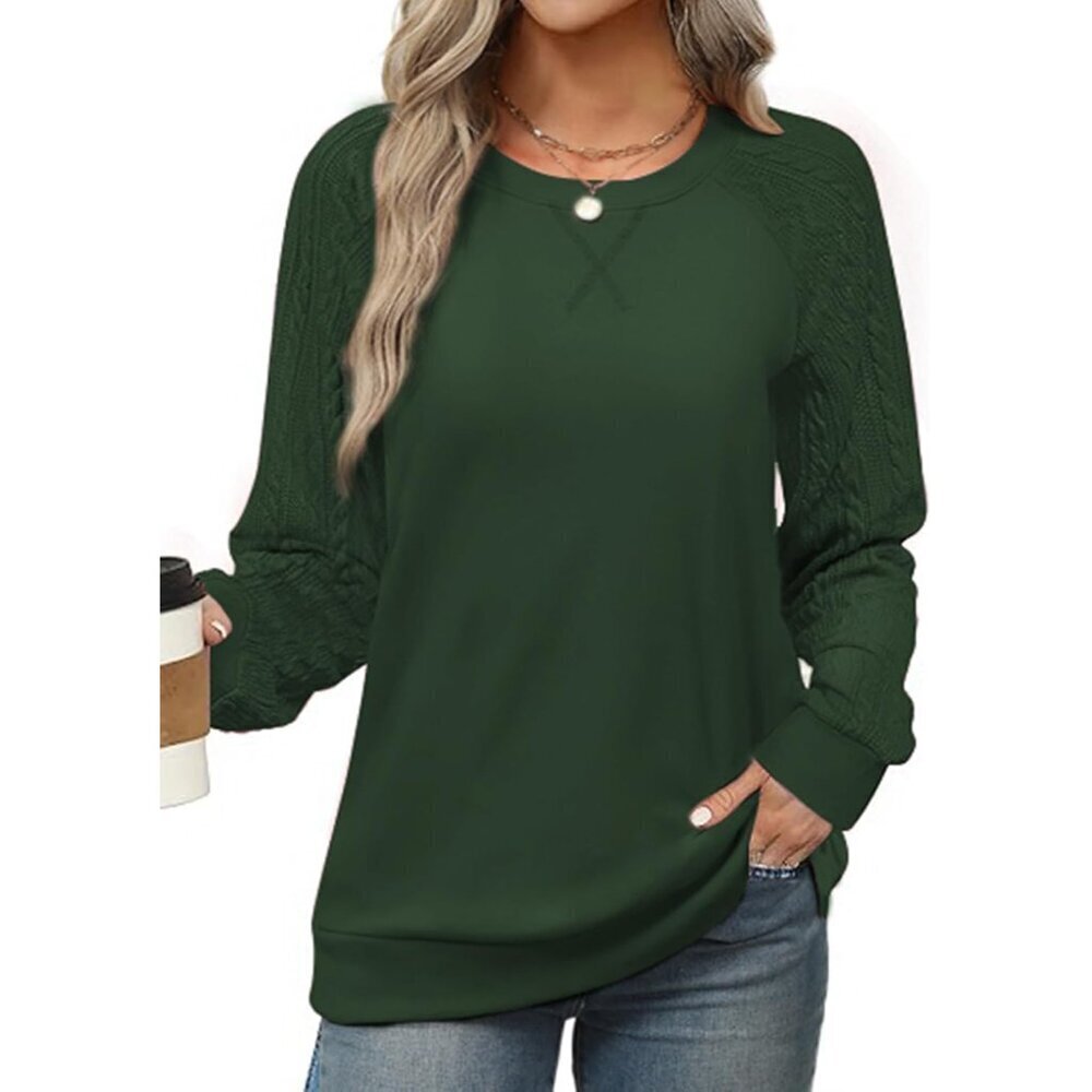 Women’s Crewneck Sweater Cable Knit Long Sleeve Lightweight Fall Pullover